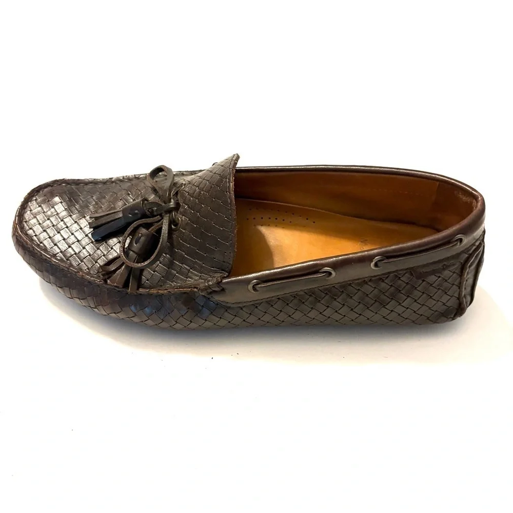 MASSIMO DUTTI Brown Woven Leather Loafers with Tassels